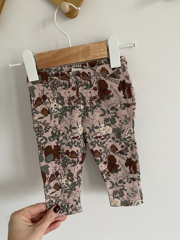 Legginsy fixoni 56/62 brudny róż w króliczki falbanki brązowe