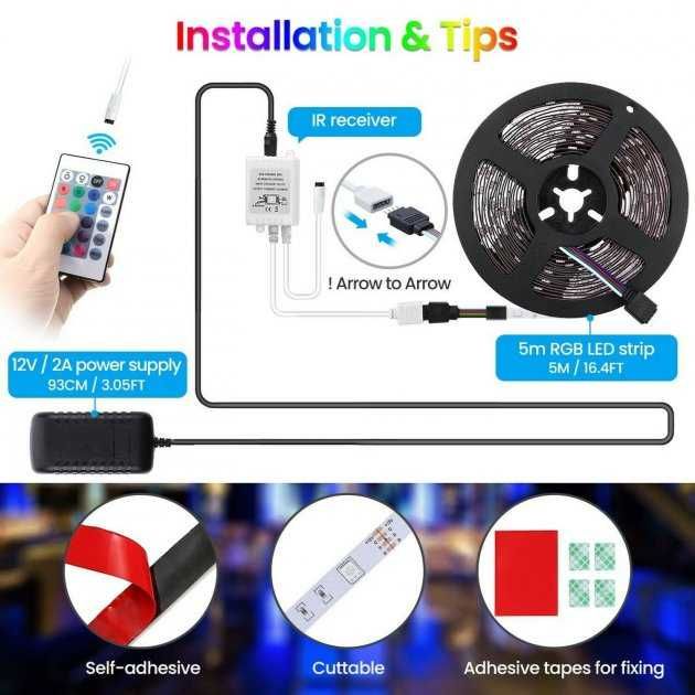 Світлодіодна RGB стрічка AMBOTHER 5 m, з пультом + bluetooth