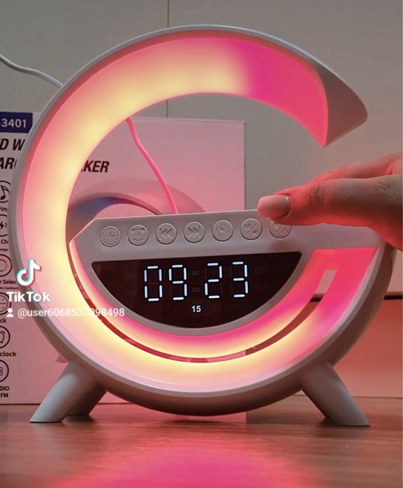 Настільна лампа-нічник 22 см. діам. Smart 3в1 бездротова зарядка