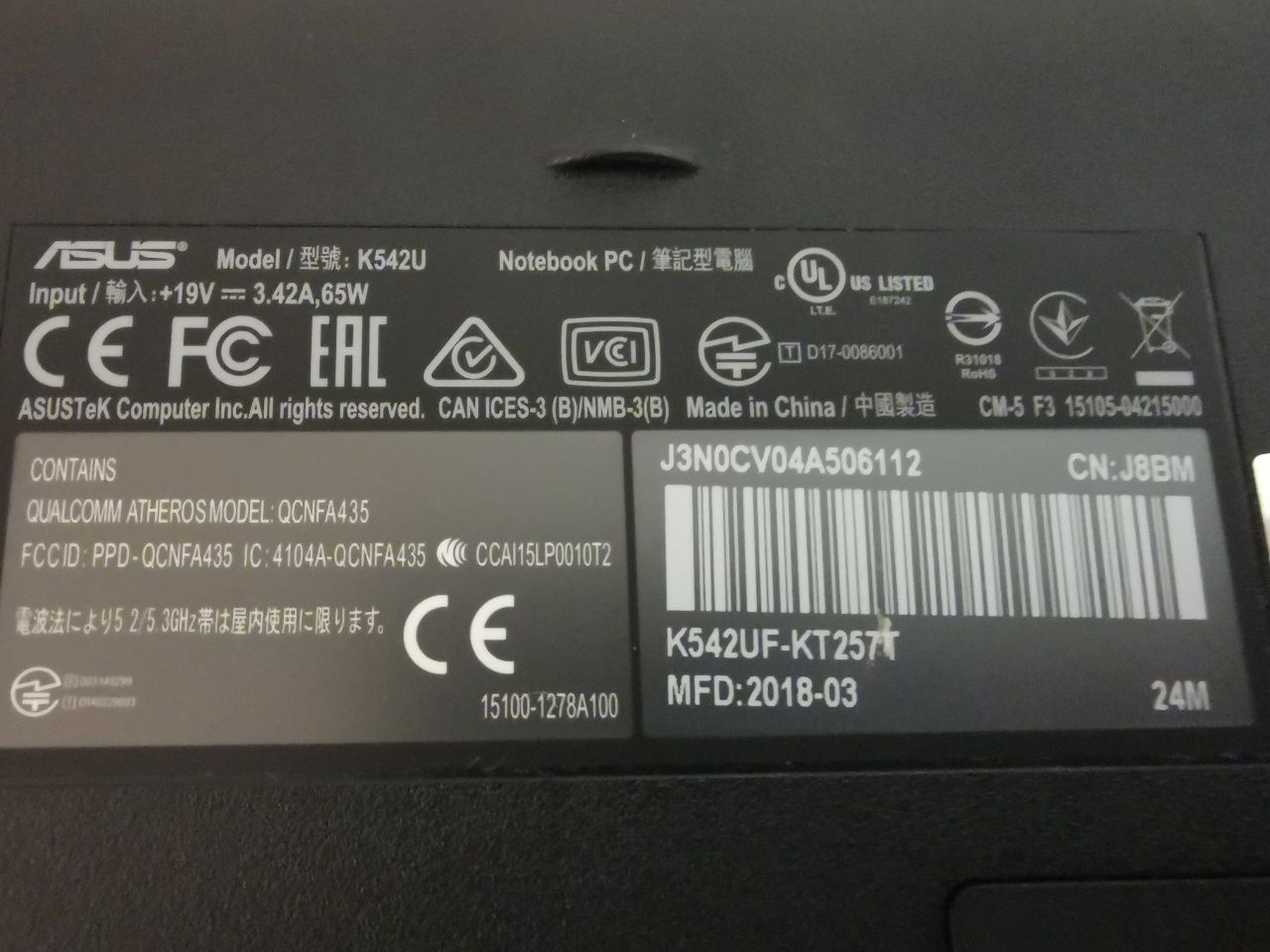 Laptop Asus K542UF