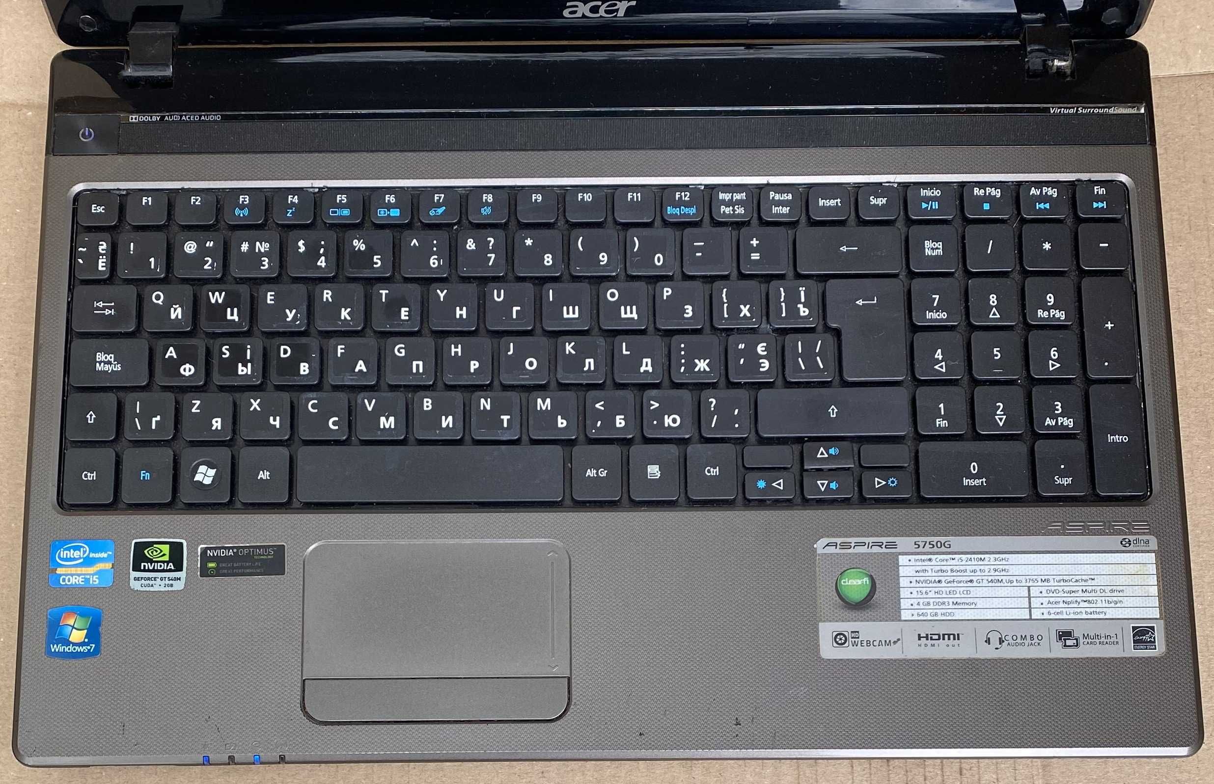 Ігровий Ноутбук Acer 5750G i5-2410M RAM 4Gb HDD 500Gb GeForce 540M 2Gb