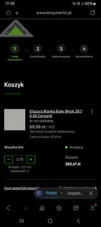 Glazura Blanka Biały Błysk 29.7 X 60 Cersanit