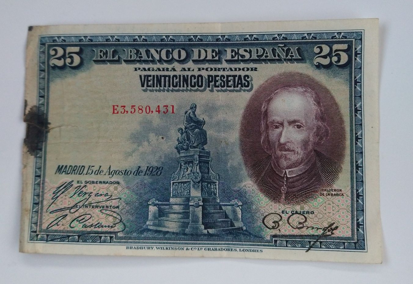 banknot 25 pesetas , Hiszpania , 1928