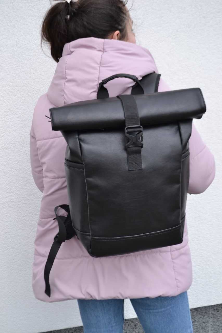 Шкіряний рюкзак екошкіра чоловічий жіночий роллтоп ролтоп під ноутбук