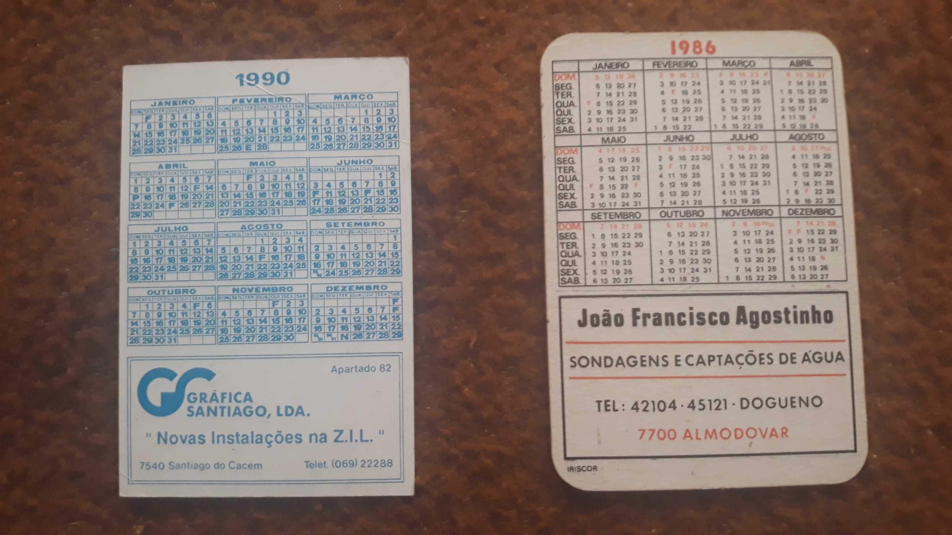Calendários de bolso - lote 2 / 4 - portes incluídos