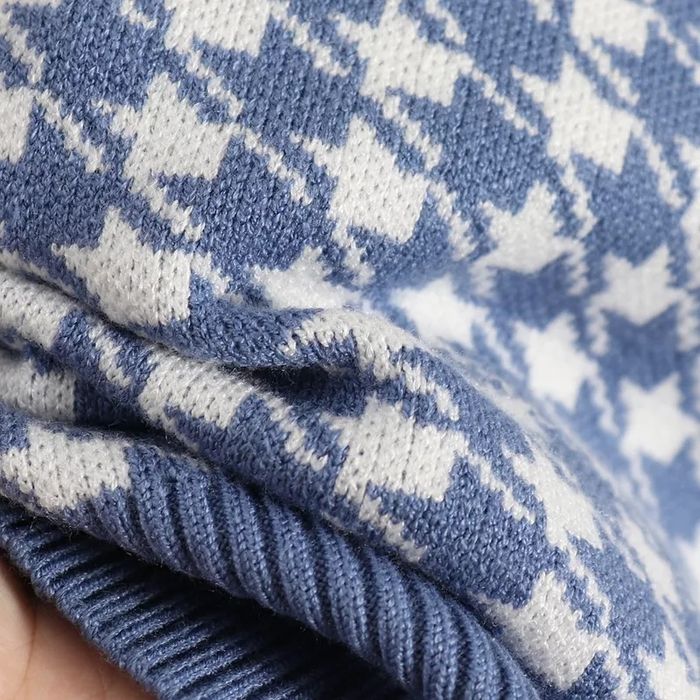 Теплий в'язаний костюм весняний синій принт гусяча лапка Весняна знижк