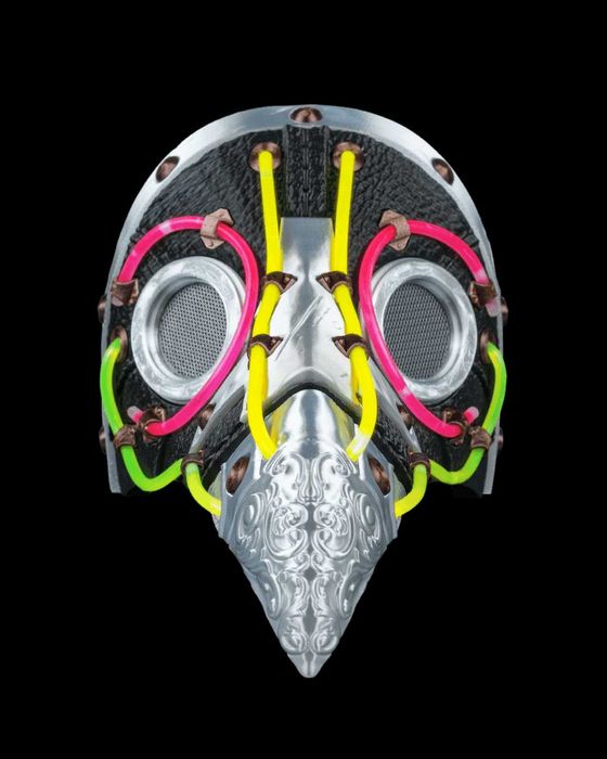 Maska "Cyber-Plaga" Neonowy Akcent na Halloween! Czarno-Srebrna