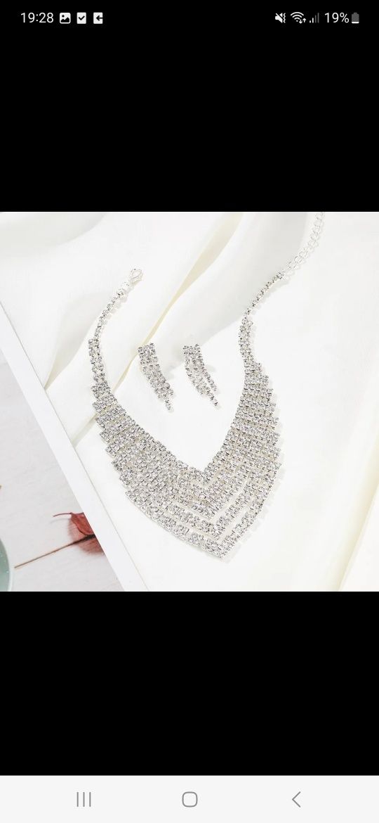 Nowy komplet biżuterii z cyrkoniami kryształkami srebrna biżuteria