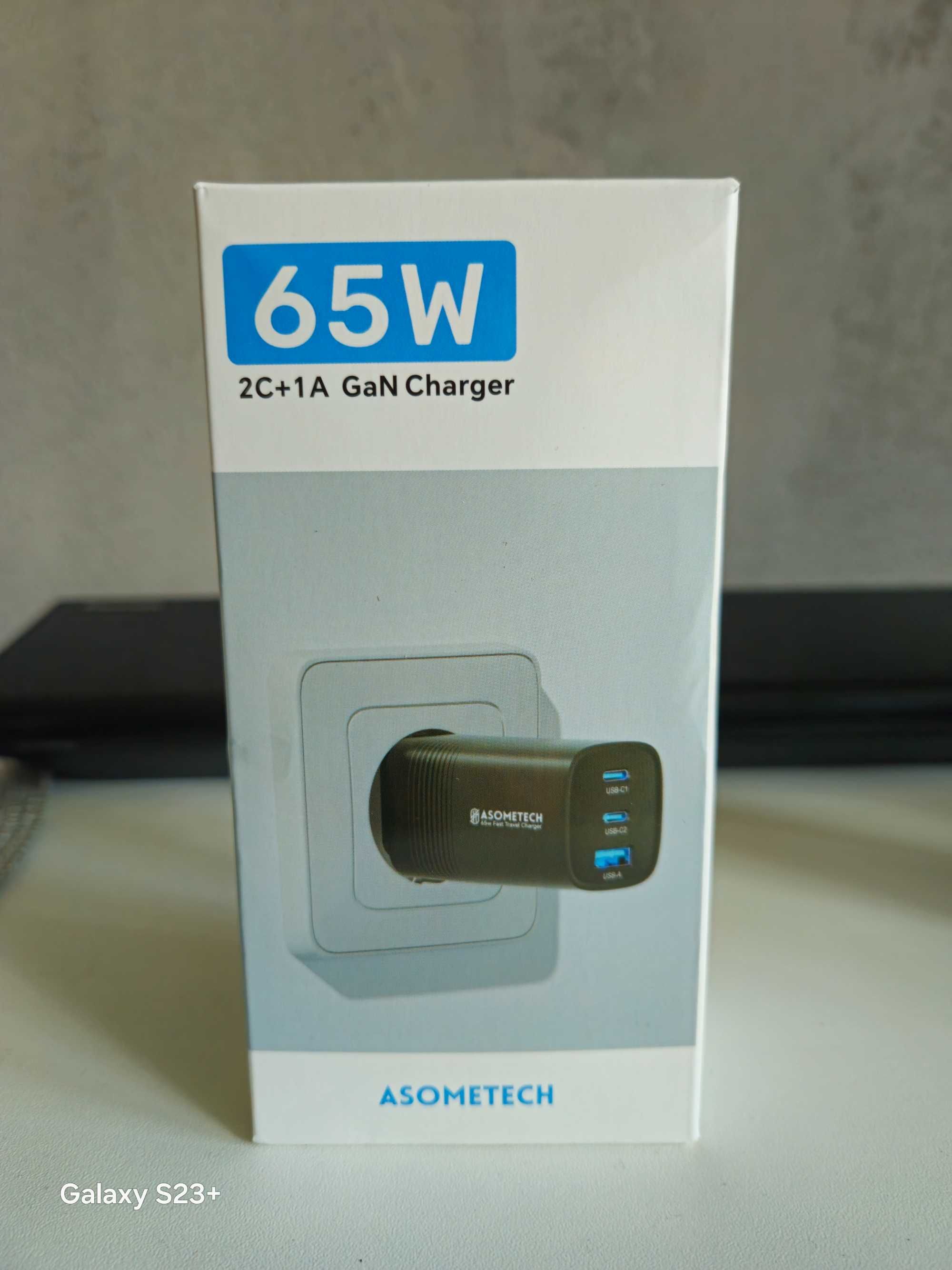 Ładowarka 65W Samsung s23 iPhone14 MacBook GaN 2x USB-C, 1x USB-A