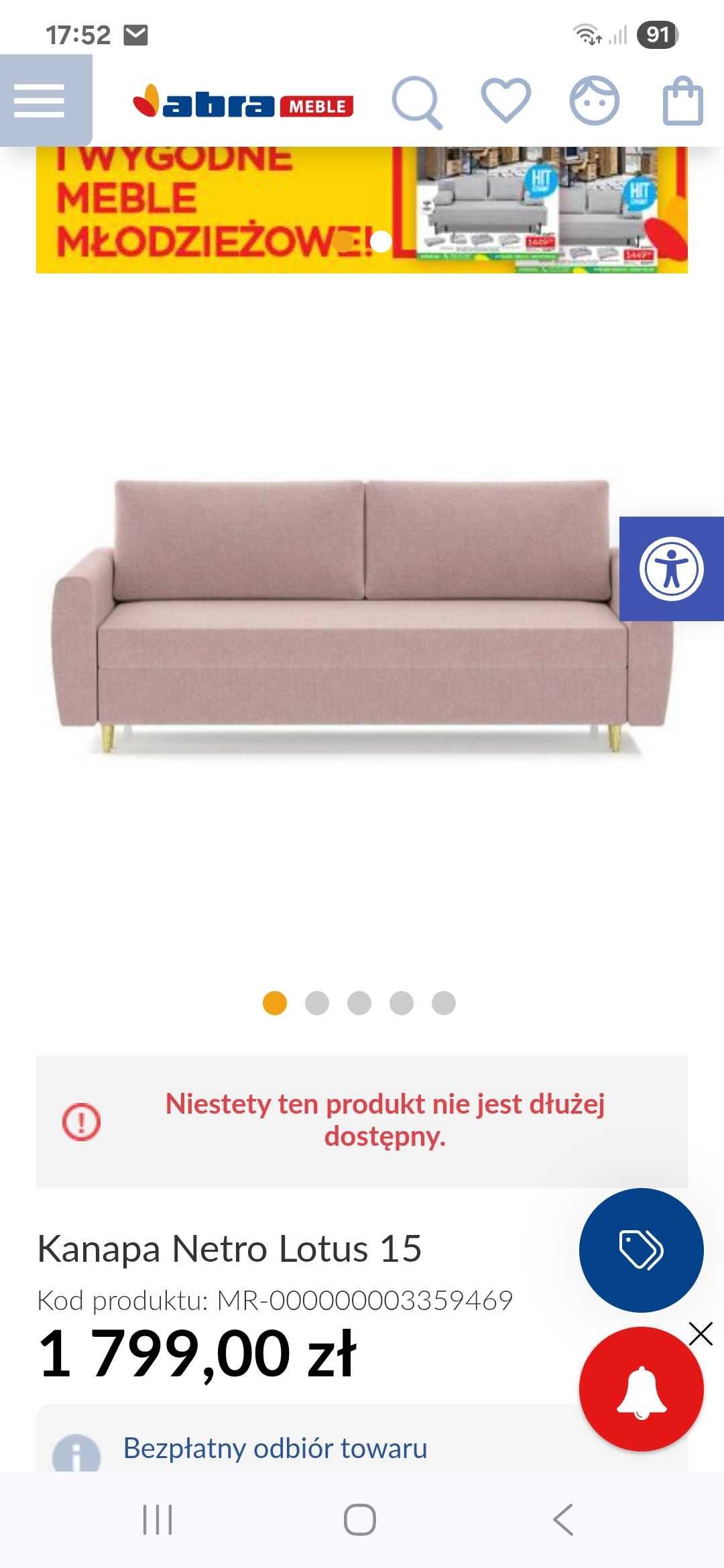 Kanapa Netro Lotus 15 różowa