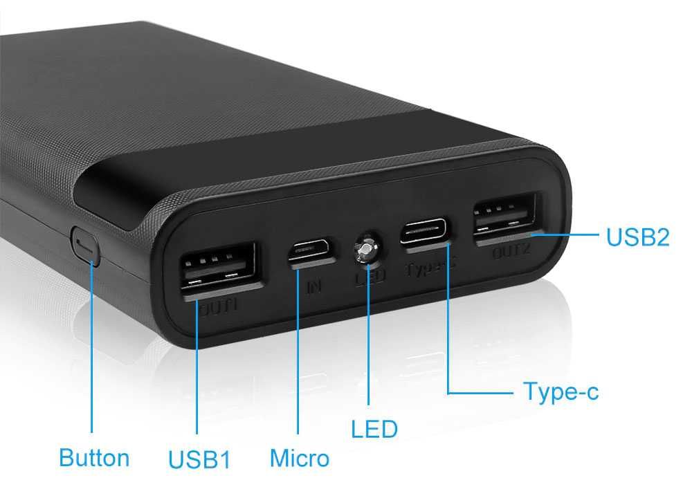 Power Bank box koszyk 6x 18650 Micro B C usb akumulator