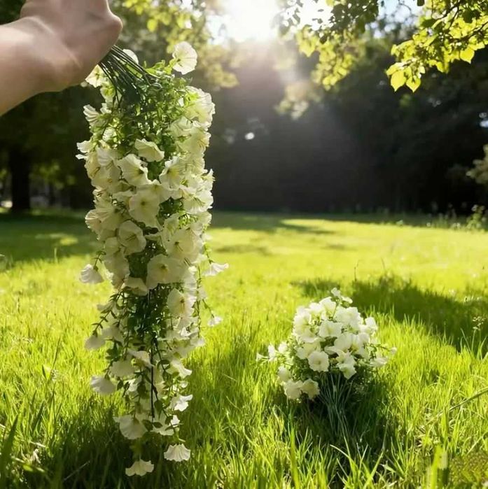 2 SZT 75cm Sztuczne Kwiaty Girlanda Bluszcz Wiszące PETUNIA BIAŁE h213