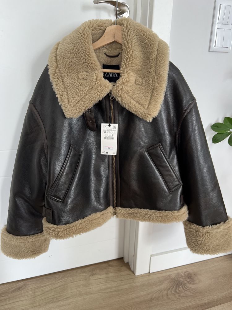 Blusão Biker Dlupa Face Zara Woman, Novo com etiqueta, cor castanho