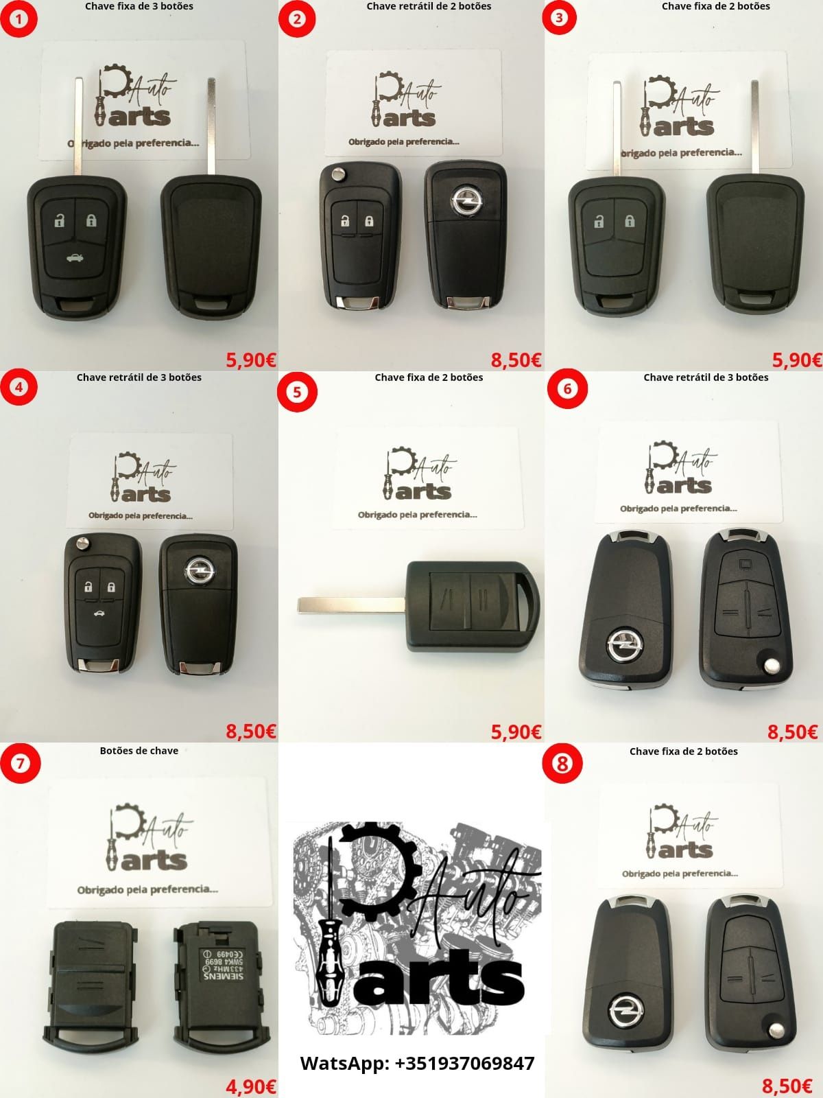 Carcaças de chaves Opel para vários modelos