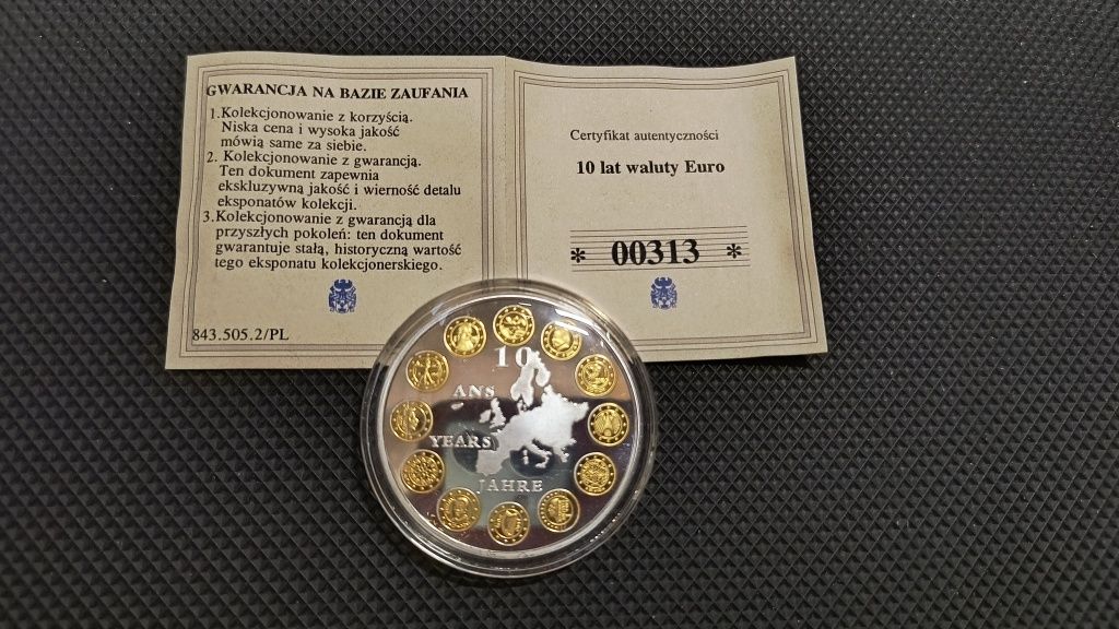 Moneta 10 lat euro, numizmat
