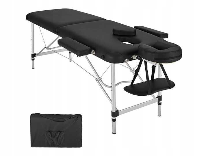 Stół do masażu z tapicerką i aluminiową ramą czarny 2-strefowy