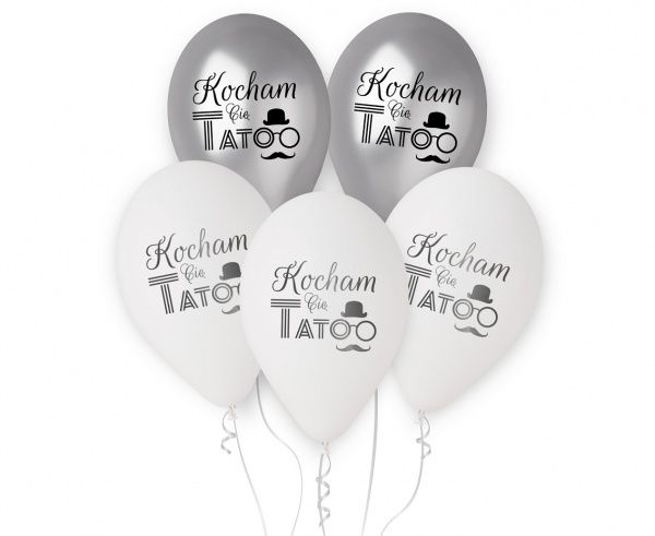 Balony Kocham Cię Tato (srebrne, białe), 12"/ 5 szt., Dzień Ojca, taty