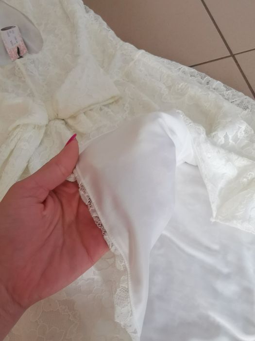 Sukienka koronkowa z kokardą z koronki bez rękawów midi ślub wesele el