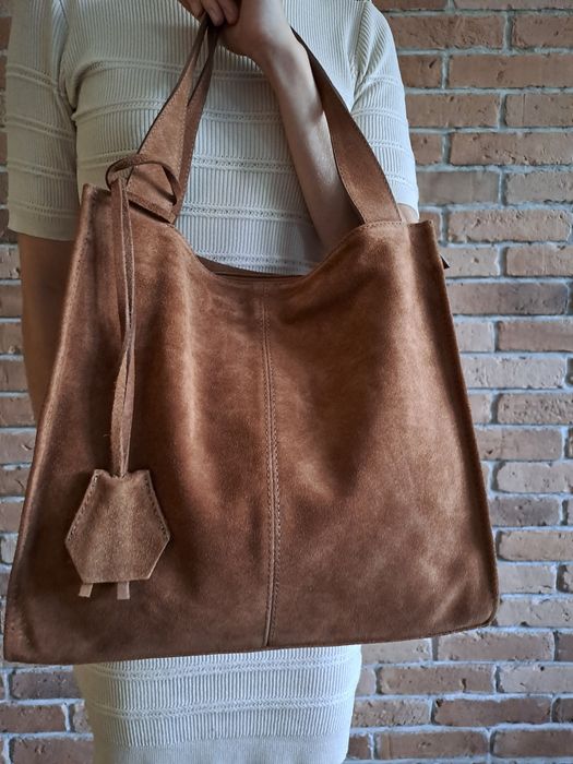 Torebka włoska Borse in Pelle zamszowa skóra naturalna karmel