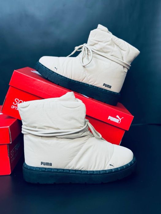 Дутики Puma беж / непромокаемая женская обувь на зиму / дутики пума