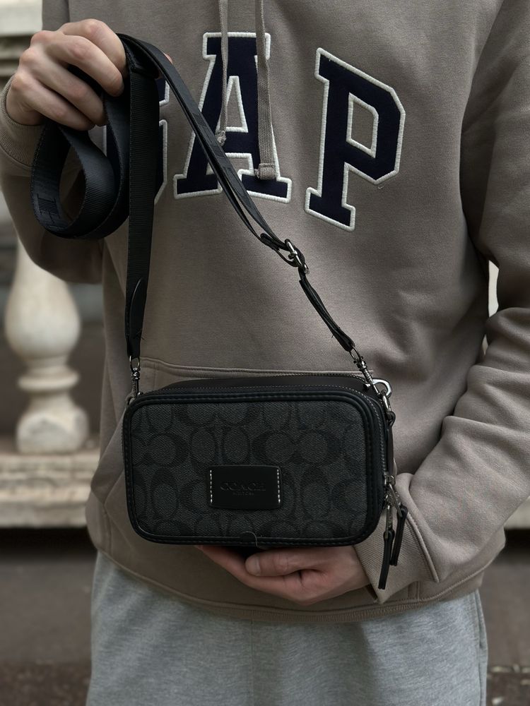Барсетка Coach прямоуголная мужская сумка коуч монограмм через плечо