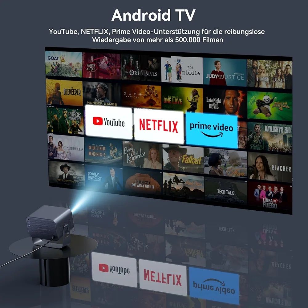 Projektor 4K 1080p 30000lm WiFi6 BT5.2 360° Android 11 Autofocus
