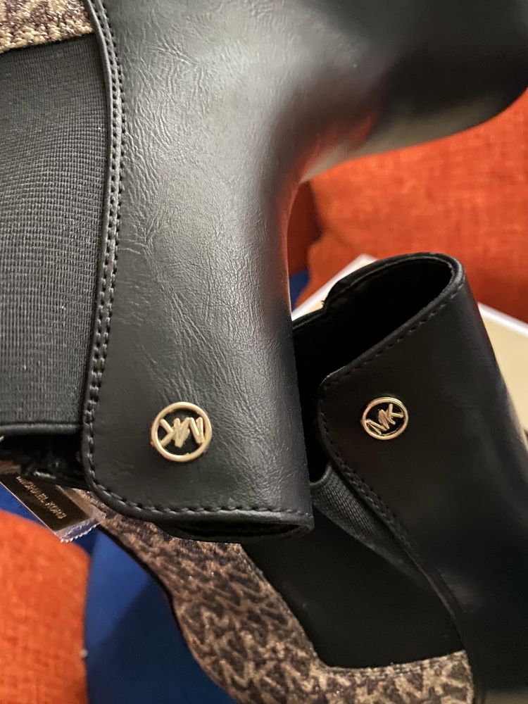 Nowe botki michael kors 35 36 czarne monogram trapery mk złote