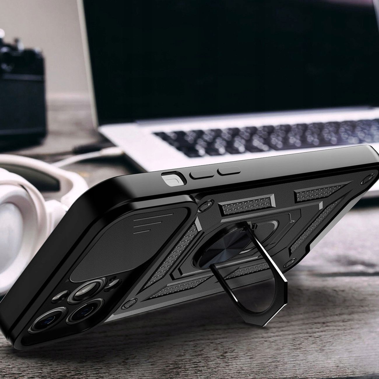 Etui Pancerne iPhone 15 Pro CamShield z Podstawką