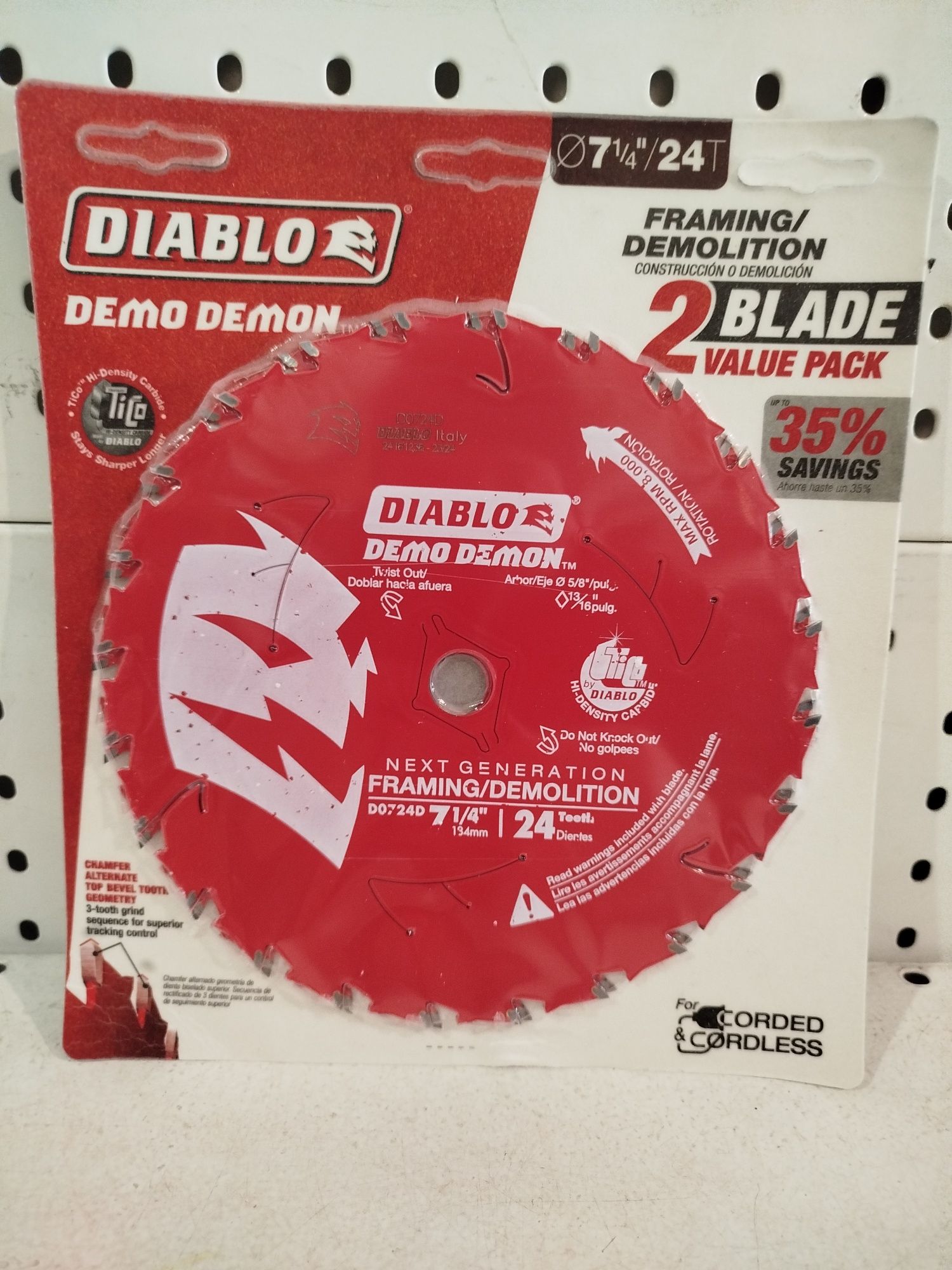 Diablo DemoDemon 0724D пиляльний диск 184 мм цвяхи Оригінал США