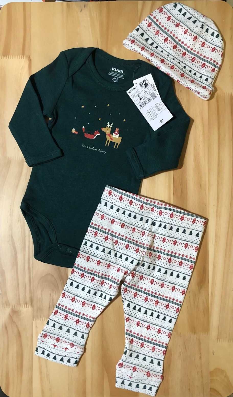 Conjunto de body,  calças e chapéu de Natal - Bebe 6 meses - novos