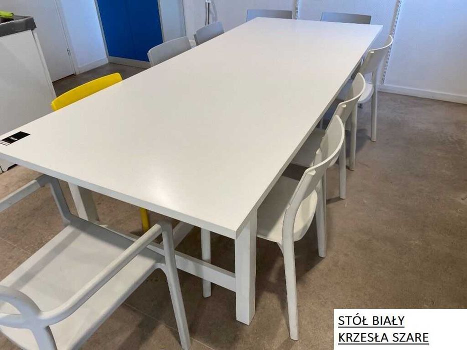 Stół biały 240 x 100cm wysokość 75cm jadalnia biuro + 9 krzeseł zestaw