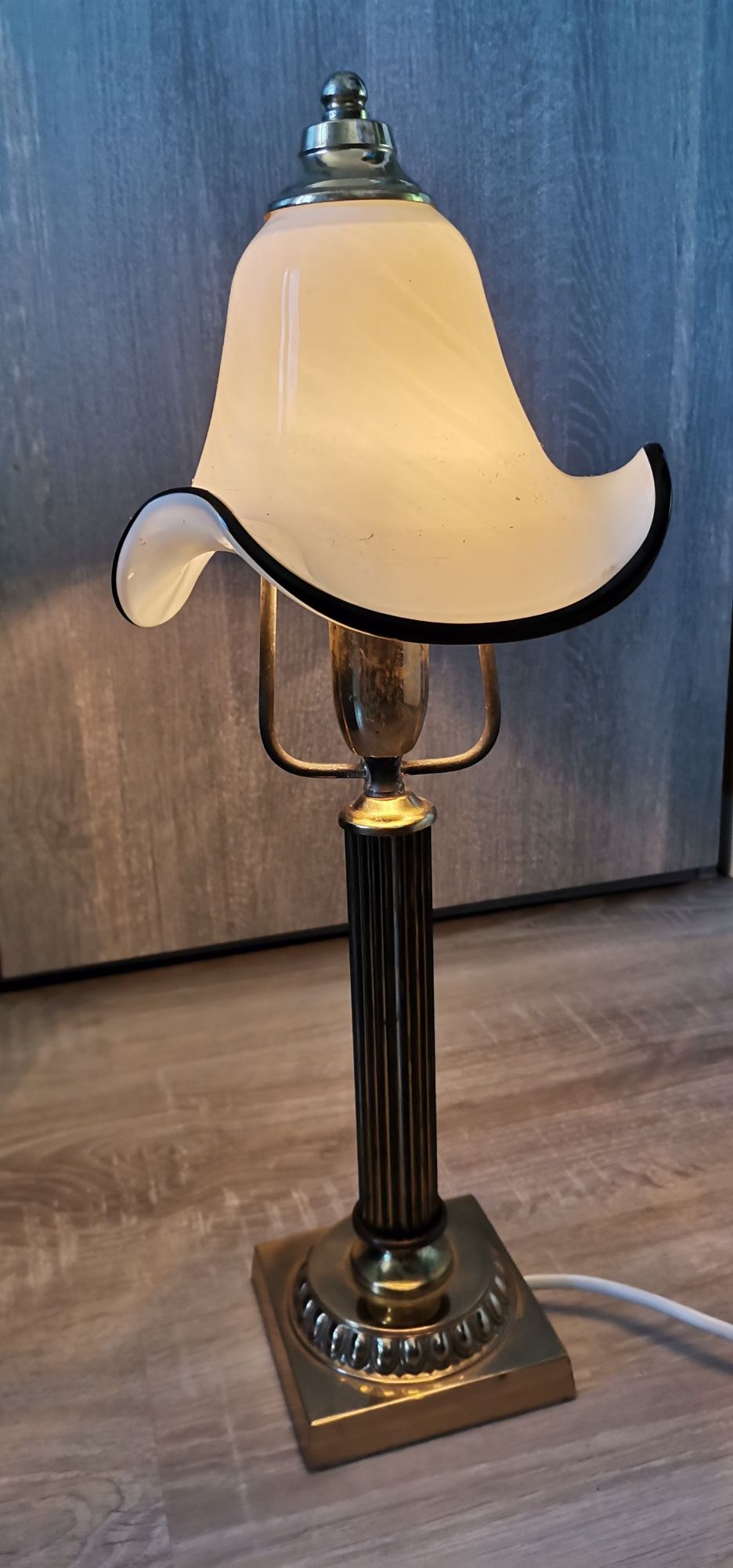 Lampka stołowa 45 cm klosz szkło mosiądz