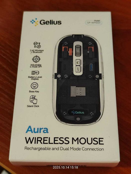 Бездротова миша Gelius Aura GP-WM001 (безшумна) Transparent/Grey
