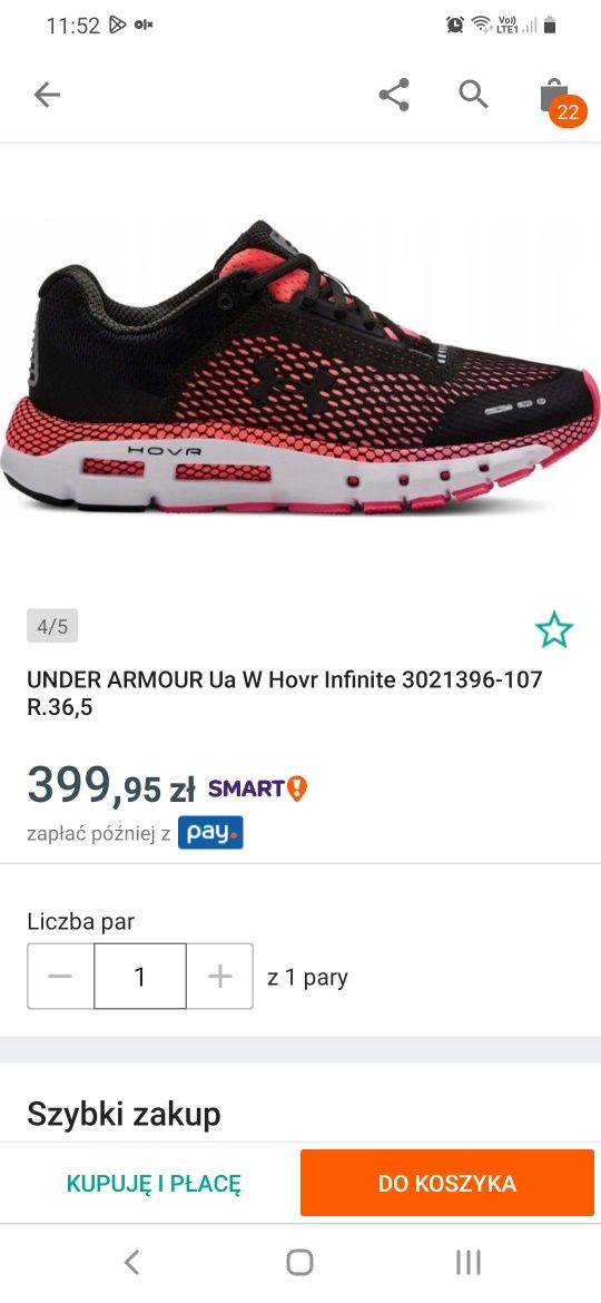 Buty damskie do biegania  Under Armour Infinite r.36 Super Jakość