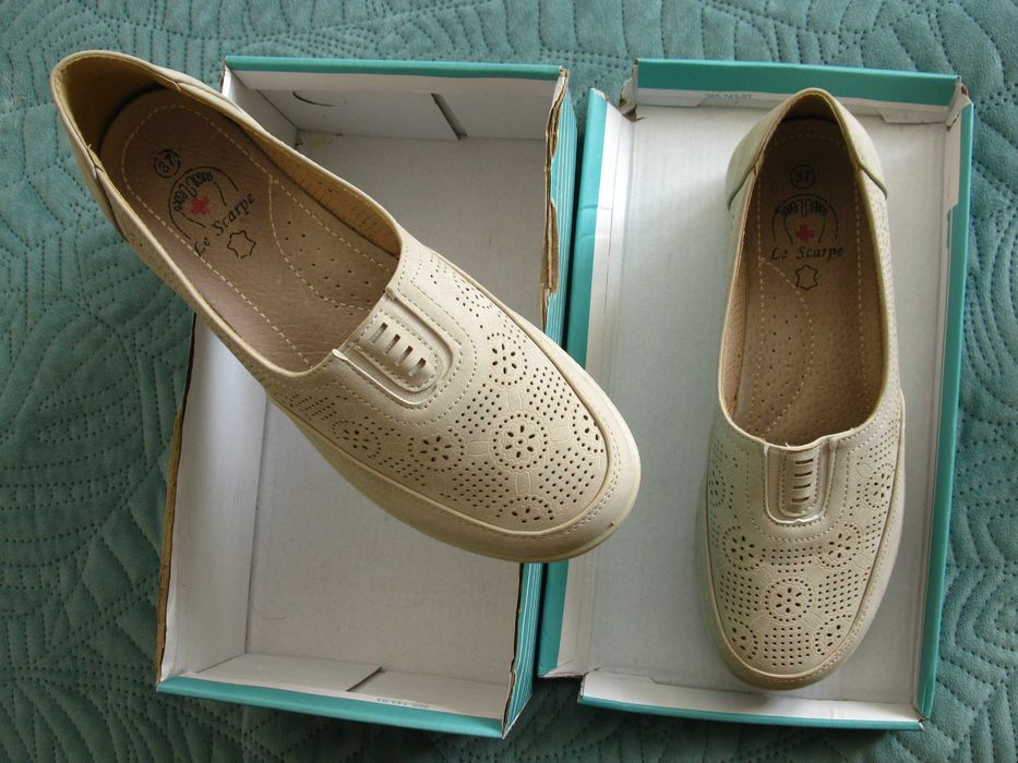 Buty damskie Le Scarpe roz.37 wkł. 23,5cm pantofle na obcasie koturnie