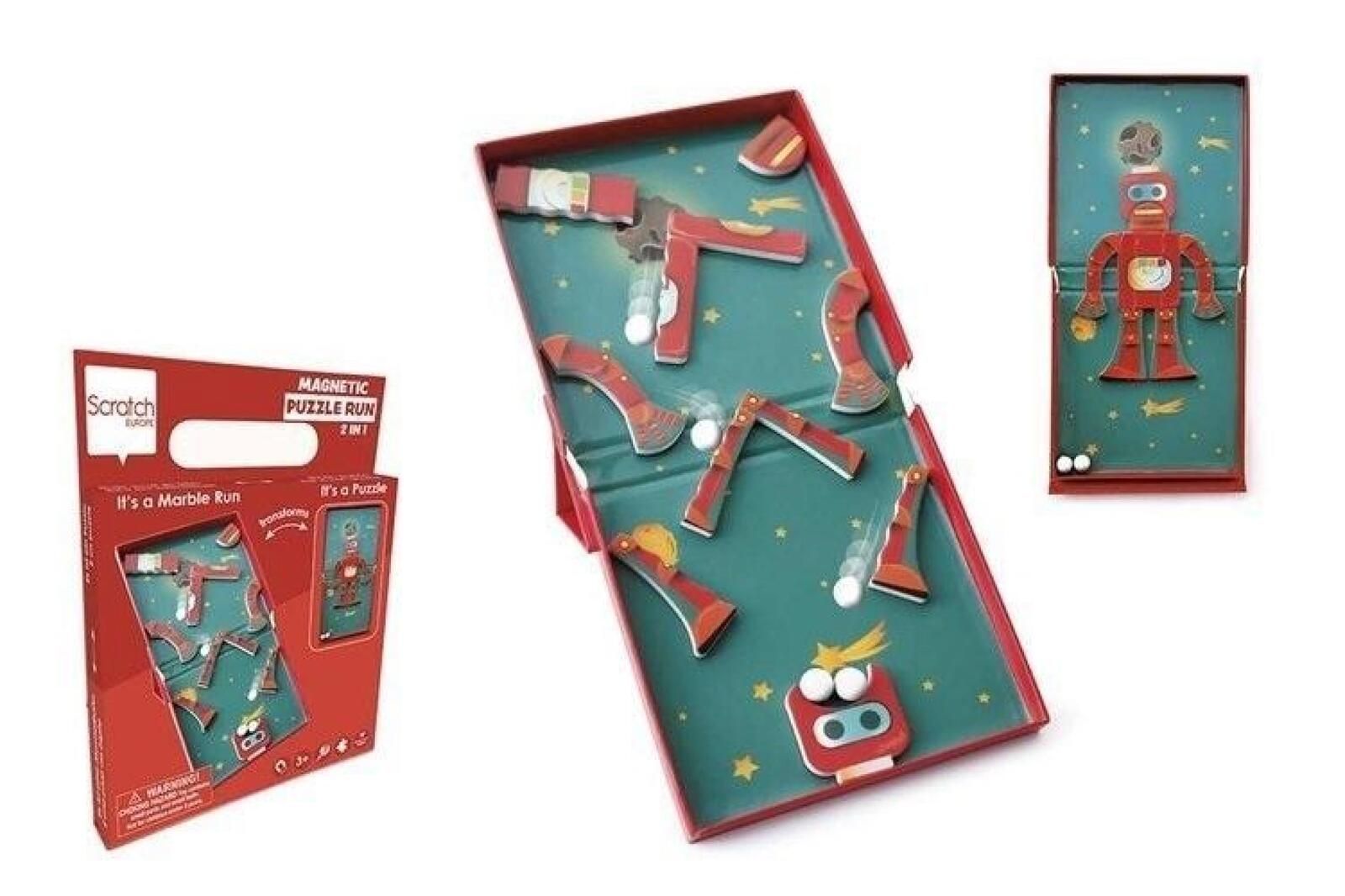 Magnetyczne puzzle Robot i tor kulek gra 2w1 pudełko,162x217 mm