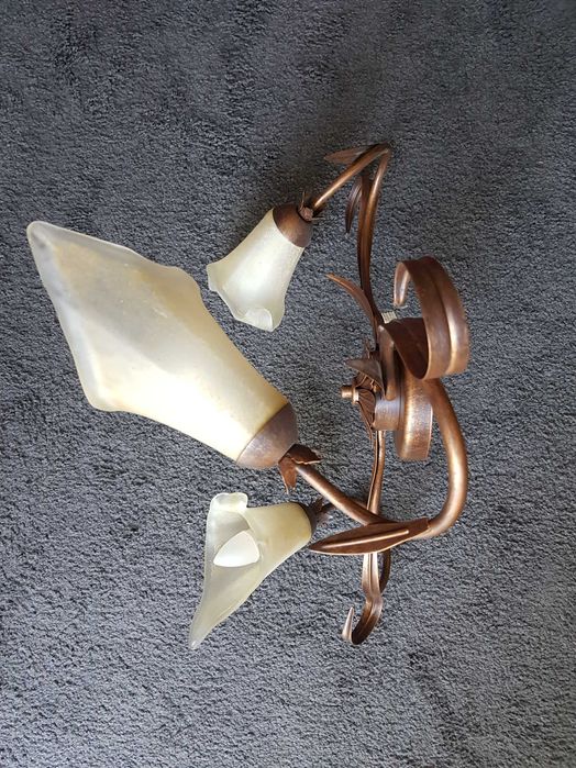 Żyrandol pokojowy, sufitowy/lampa wisząca, 3 klosze, brąz