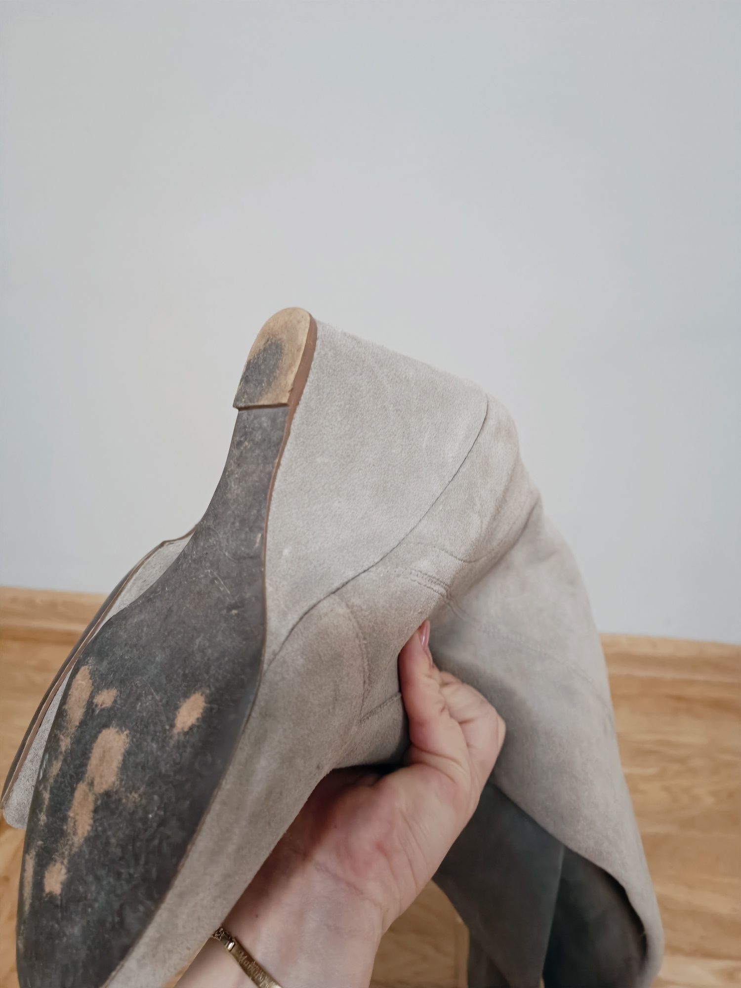 Kozaki zamszowe, zamsz,szare, na koturnie, Stradivarius, r.40