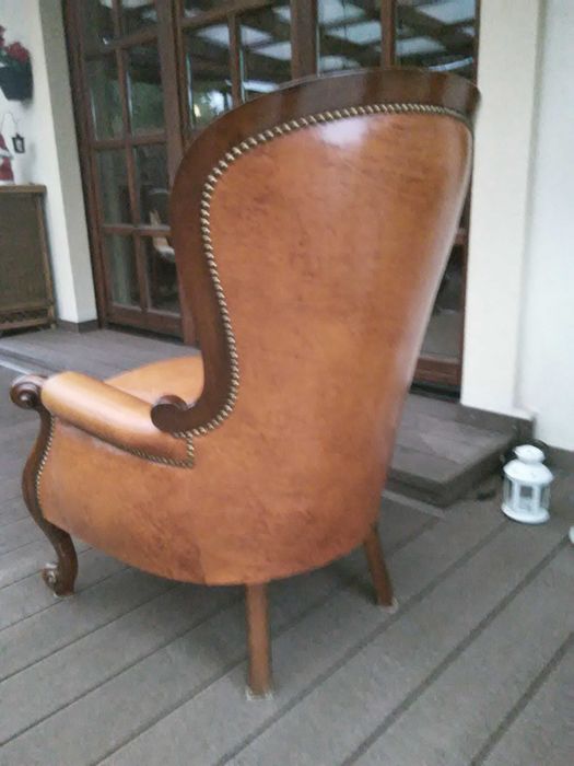 Fotel Ludwik Rzeźbiony Skóra Antyk