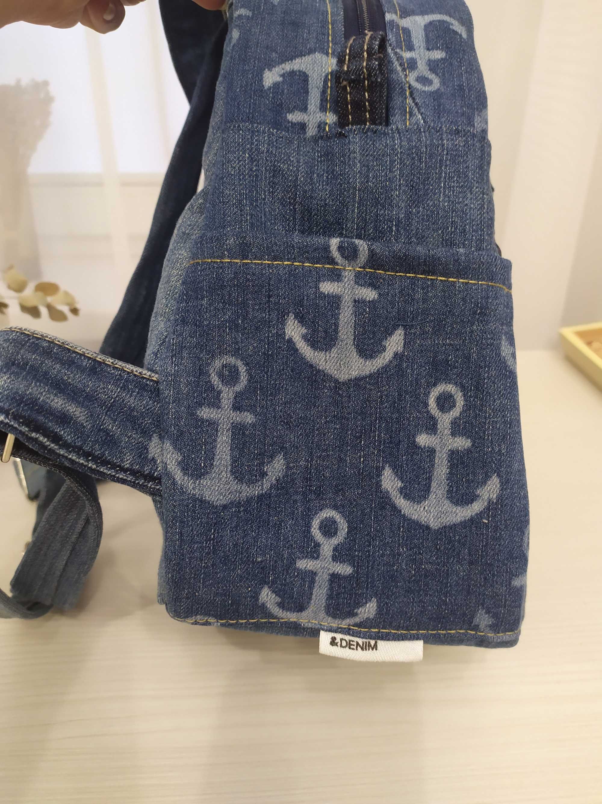 Jeansowy pkecak handmade wzór kotwice