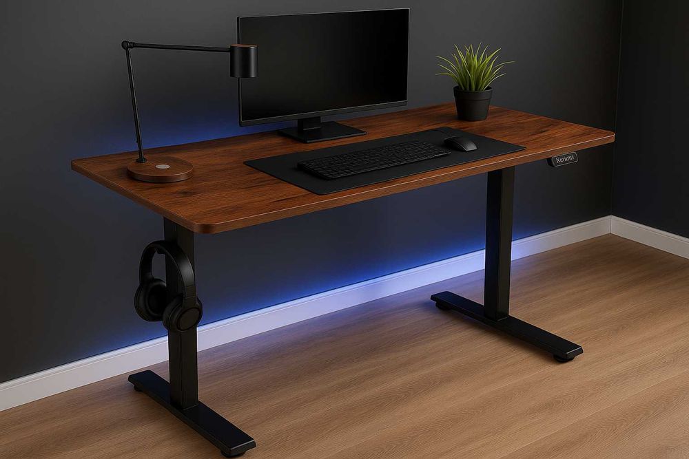 Nowe Biurko Elektryczne Gamingowe Regulowane 140 x 60 cm - Brązowe