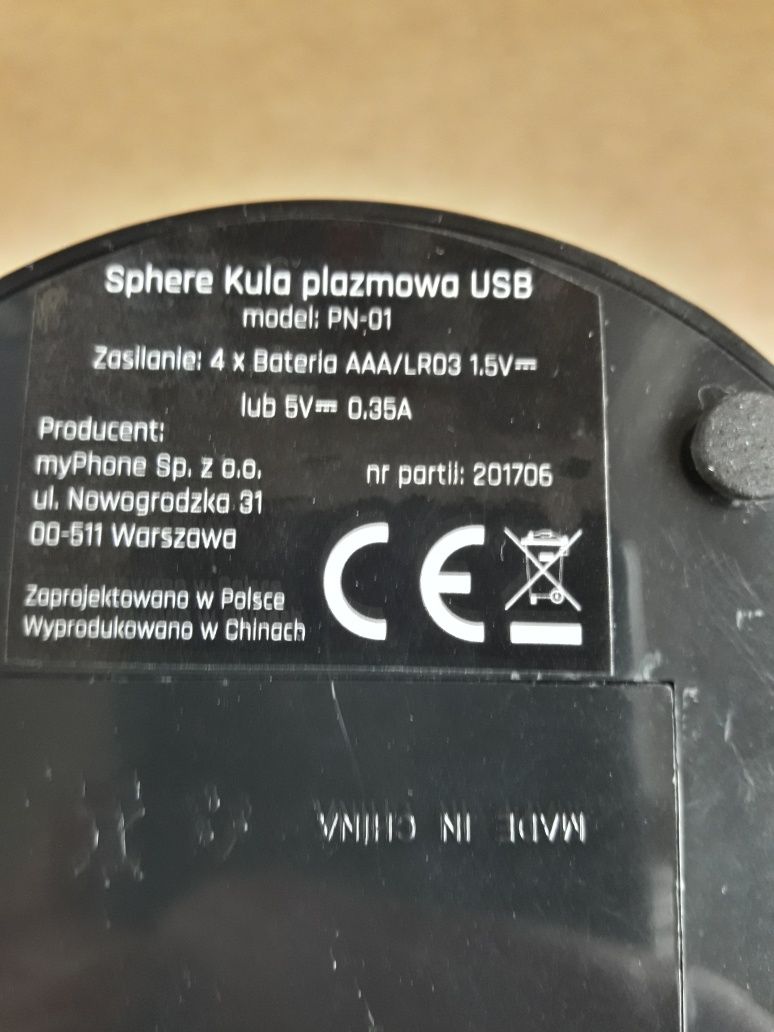 Kula plazmowa- transformator Tesli na USB  i baterie.