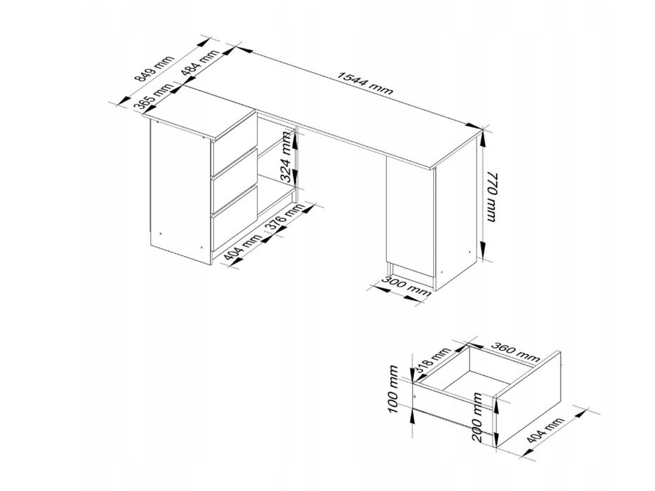Biurko narożne młodzieżowe białe