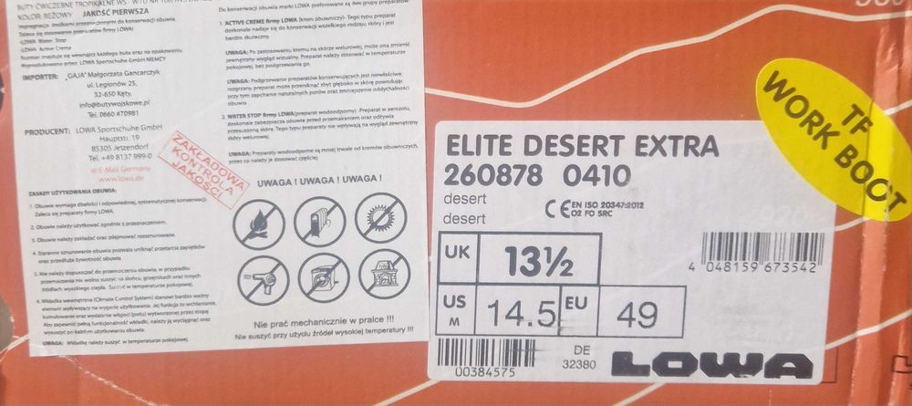 Buty taktyczne/trekkingowe LOWA Elite Desert EXTRA rozmiar 49