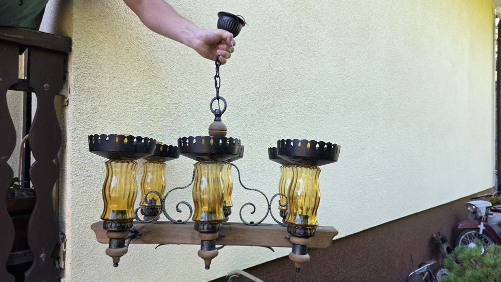 Żyrandol lampa sufitowa drewo loft retro restauracja bar
