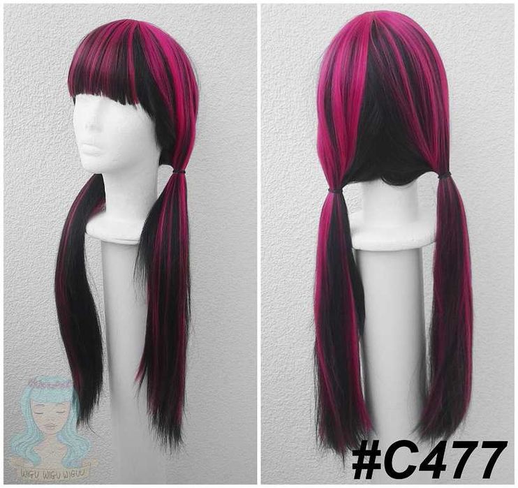 Draculaura Monster High Peruka czarna z różowymi pasemkami cosplay wig
