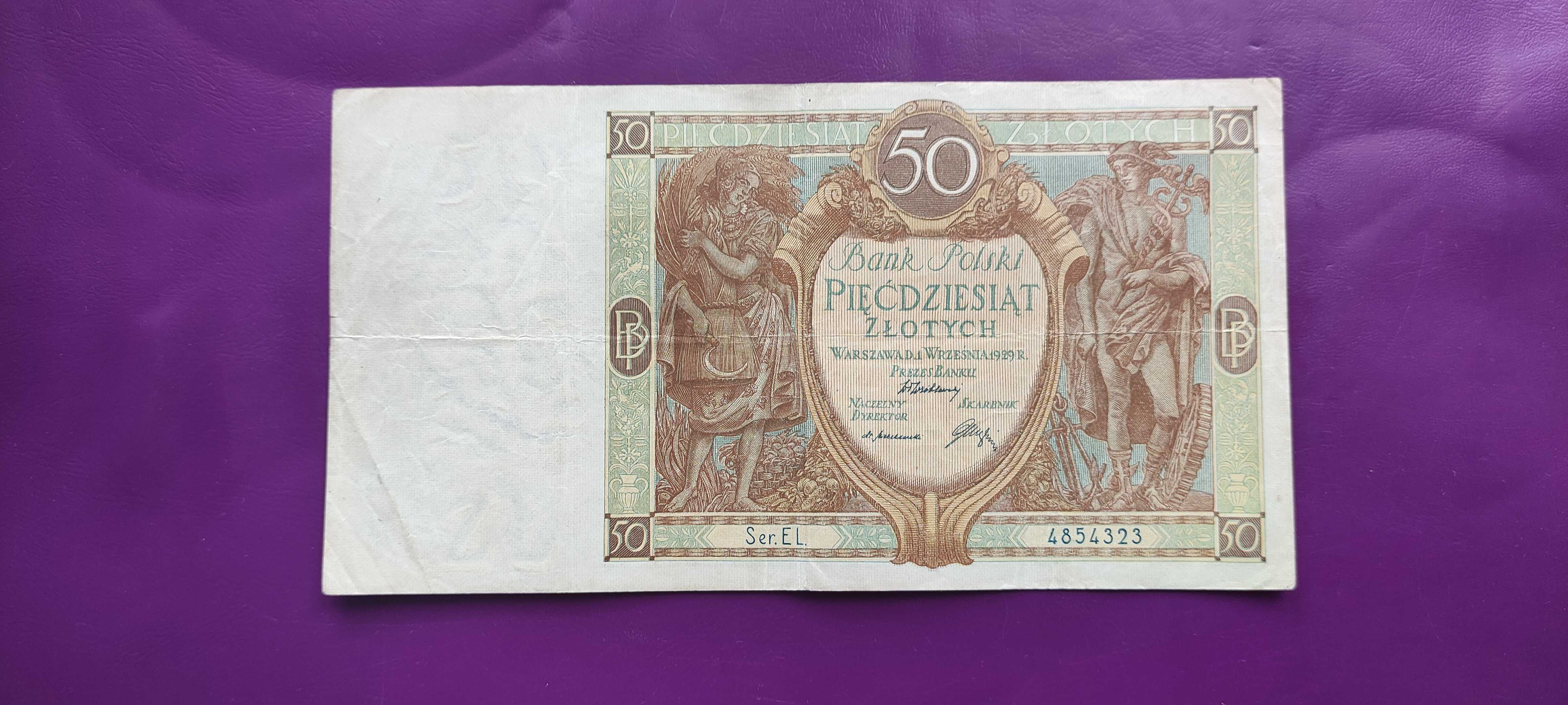 Banknot przedwojenny - 50 zł 1929 - Ładny stan - Okazja !