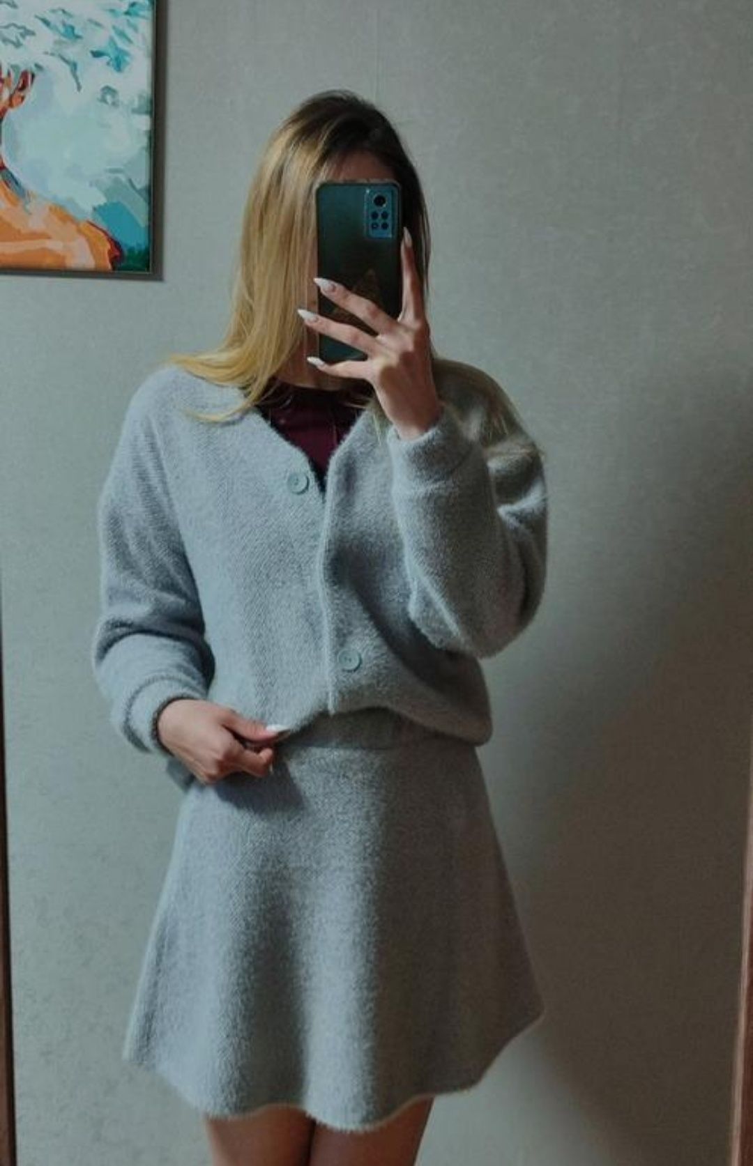 Костюм двійка з спіднею шерстяний (альпака). Розмір s