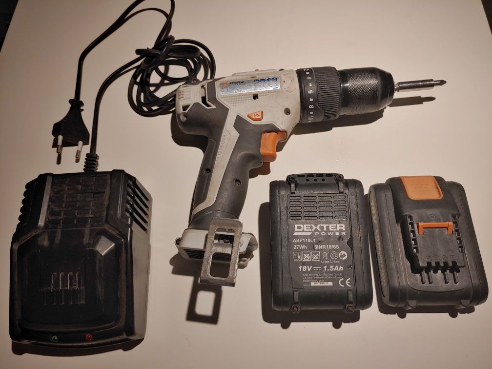 Wiertarko-wkrętarka. DEXTER POWER CDT218LD 18V plus 2 baterie 2 Ah.
