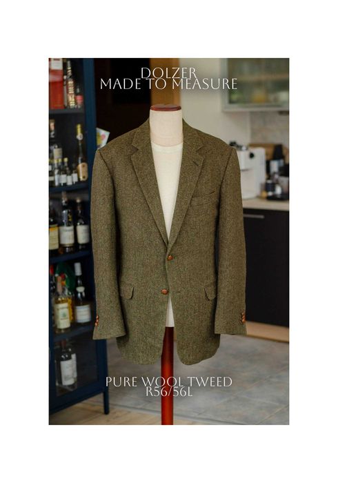 Marynarka tweedowa, na miarę, MTM, r56,56L, 100% wełna, jodełka, tweed